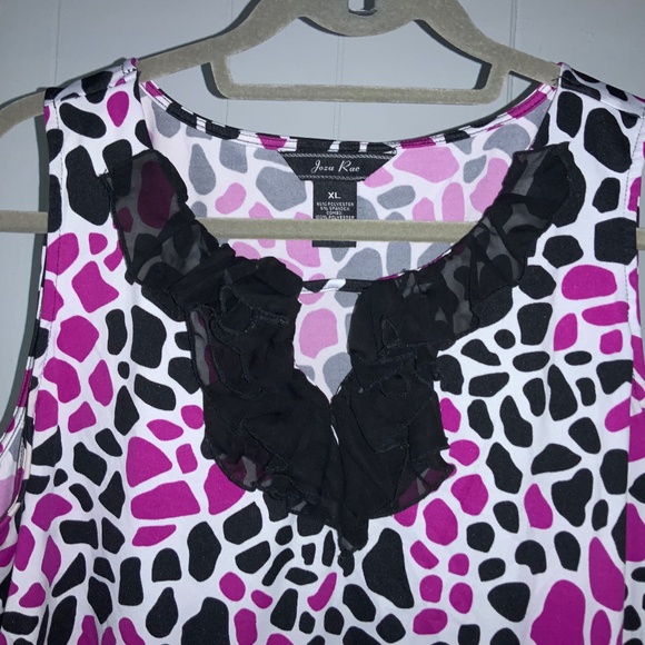 Joza Rae ruffle trim neckline top  sz XL pink black sleeveless - Picture 2 of 5
